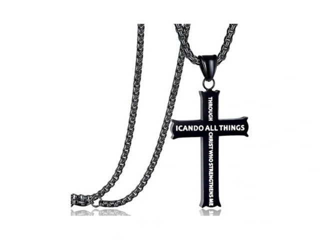 Rehoboth Stainless Steel Bible Verse Cross Pendant… Code