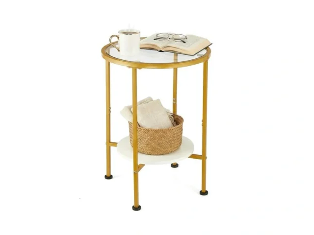 Zexvida Round Gold Side Table 2 Tier Tempered Glass… Code