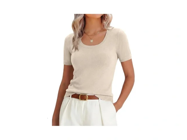 Anrabess Womens Short Sleeve Sweaters Summer Scoop… Code