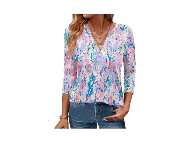 Womens Tops 3 4 Sleeve V Neck Spring Summer Work… Code