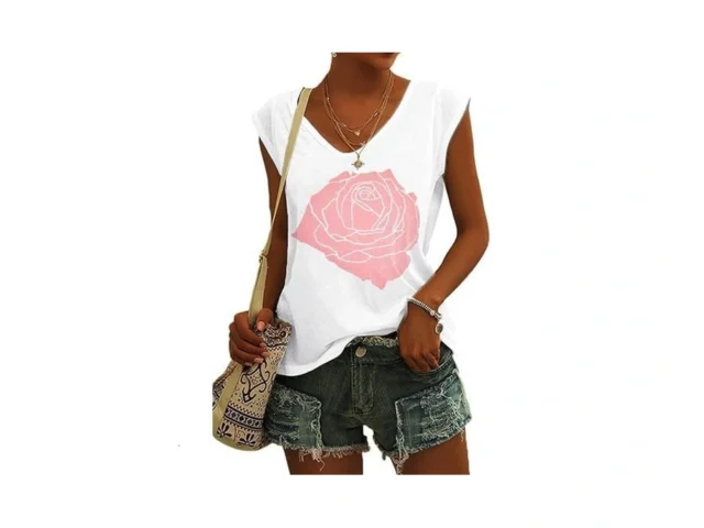 Fazortev Womens Cap Sleeve Blouses Rose Graphic… Code