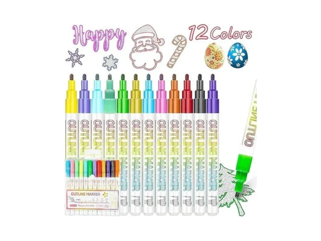 Jzilu Double Line Outline Markers 12 Colors Glitter… Code