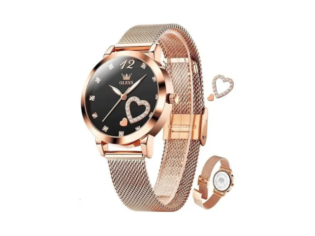 Olevs Black Watches For Women Rose Gold Black Face… Code