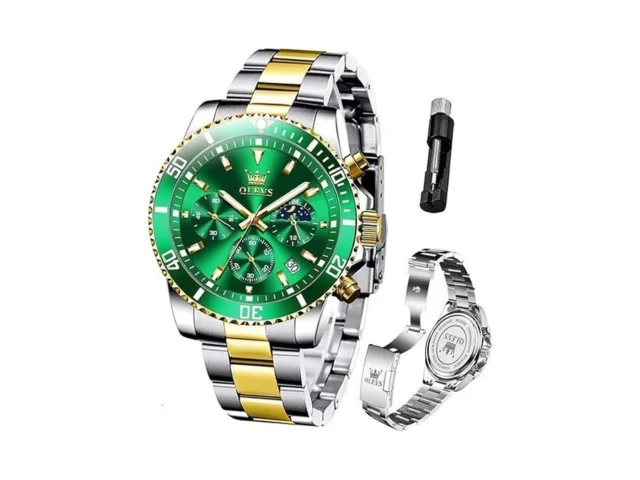 Olevs Watches For Men Fashion Green Analog Quartz… Code