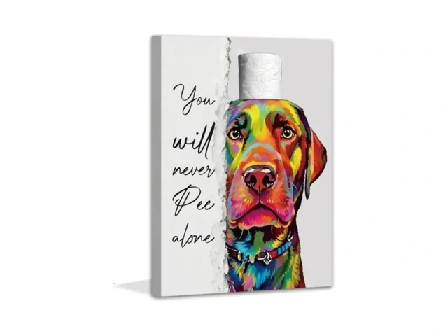 Framed Dog Bathroom Wall Art Decor Funny Animal Art…