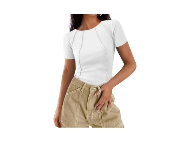 Acmplla Womens Short Sleeve Tops Ribbed Crewneck… Coupon