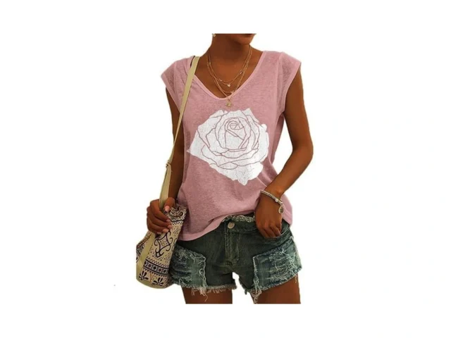 Fazortev Womens Cap Sleeve Blouses Rose Graphic… Code