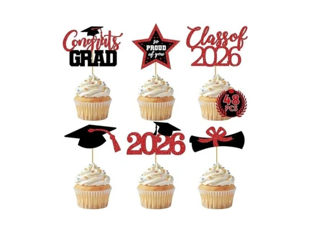 48 Pcs Graduation Cupcake Toppers Glittery 6 Styles… Code