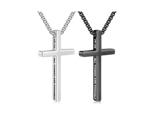 Ursteel Black Silver Cross Necklace For Men 20 Inch… Code
