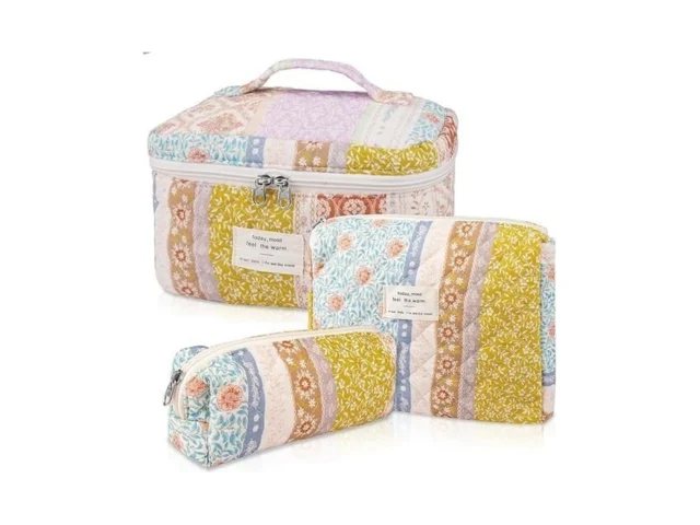 Gosect Quilted Makeup Bag Set Large Floral Cosmetic… Code