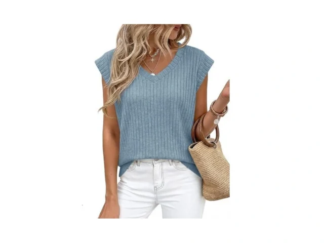 Cicy Bell Womens Ribbed Cap Sleeve Tank Tops V Neck… Code