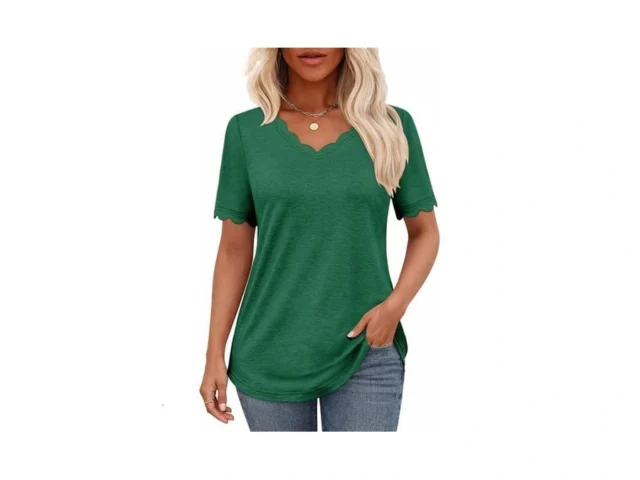 Summer Tops For Women 2026 Green Scalloped V Neck… Code