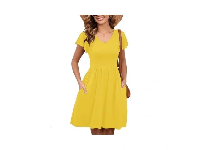 Heymoments Women Summer Dress Yellow Medium Ruffle… Code