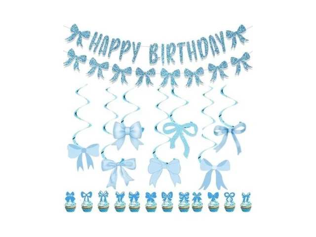 Blue Bow Birthday Decorations Happy Birthday Banner… Code