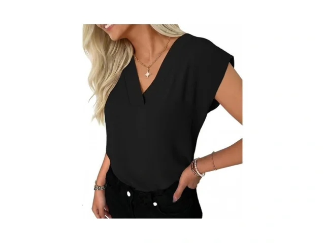Gkbk Women Tops Cap Sleeve Textured Dressy Casual V… Code