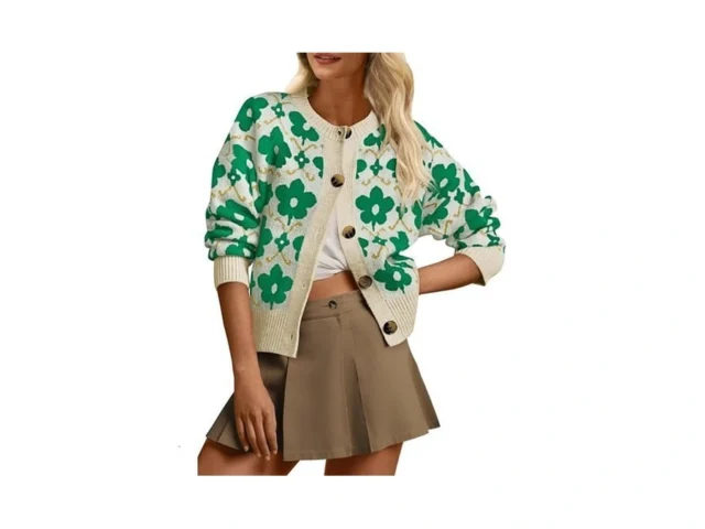 Saodimallsu Womens Flower Pattern Cardigan Green… Code