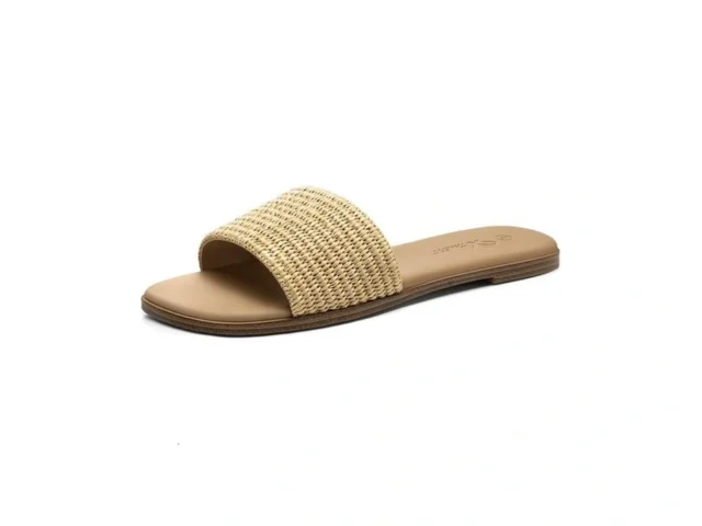 Athlefit Tan Raffia Flat Sandals For Women Dressy… Code