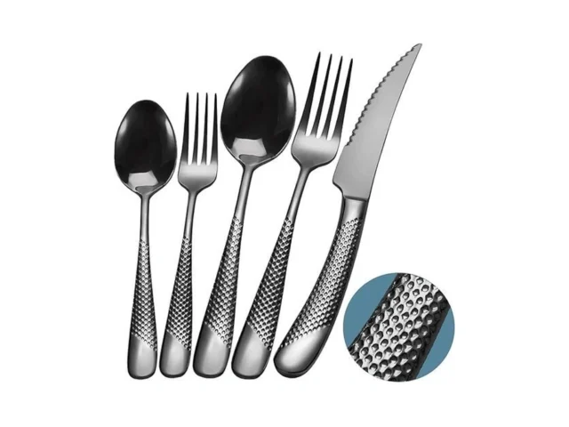 Runfly 20 Piece Hammered Black Silverware Set 18 10… Code