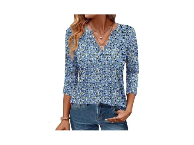 Womens Tops 3 4 Sleeve V Neck Spring Summer Work… Code