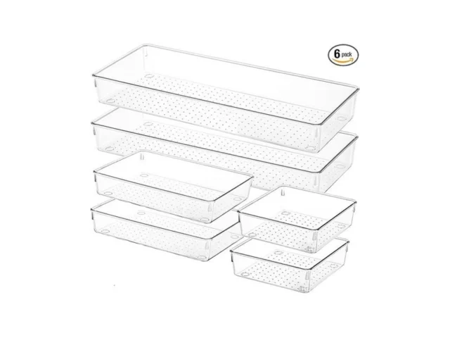 Voova 6 Pack Plastic Drawer Organizers Set 3-size… Code