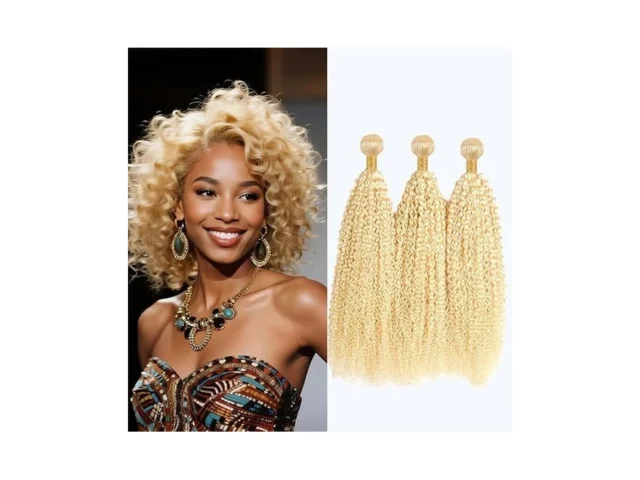 613 Blonde Jerry Curly Human Hair Bundles 18 20 22… Code