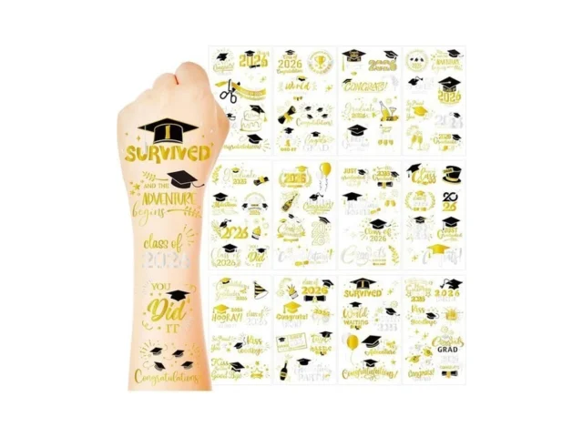 96 Pcs Grad Temporary Tattoos 12 Sheets Foil… Coupon