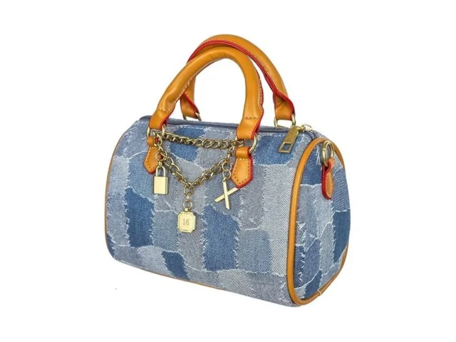 Mini Small Denim Purse Jean Boston Barrel Bags… Code