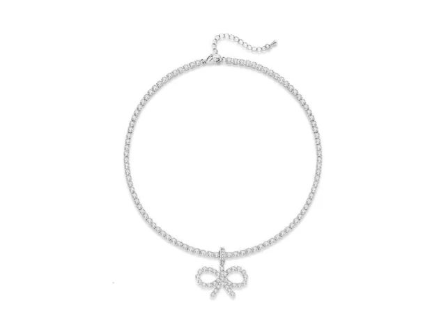 Famarine Silver Bow Choker Necklace For Women… Code