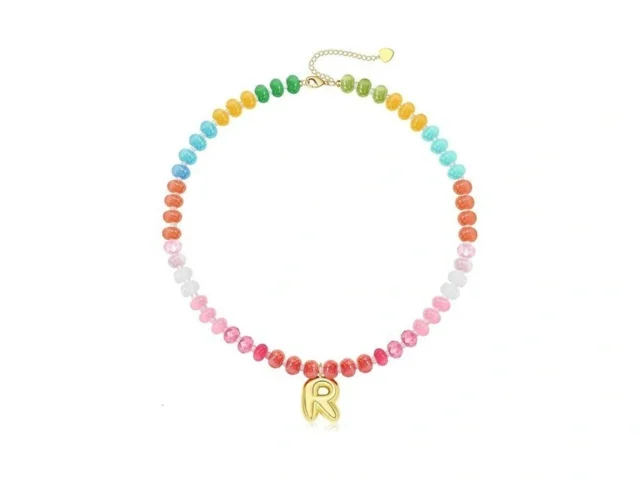 Btysun Bubble R Letter Initial Necklace Gemstone… Code