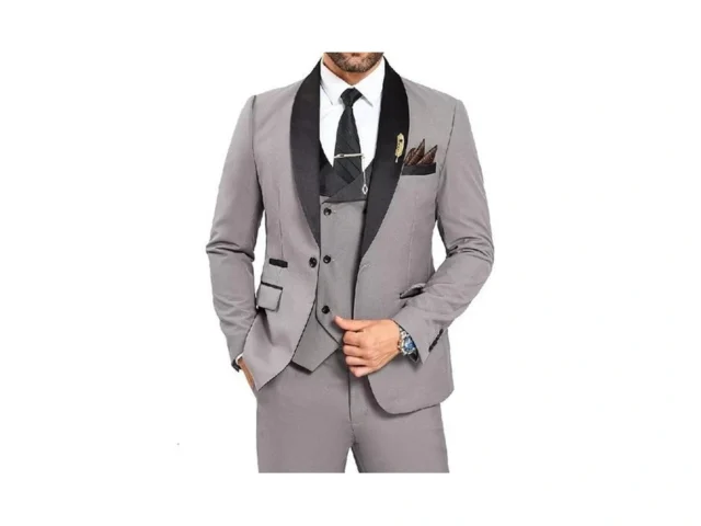 3 Piece Grey Tuxedo For Men Prom Dinner Suits One… Code