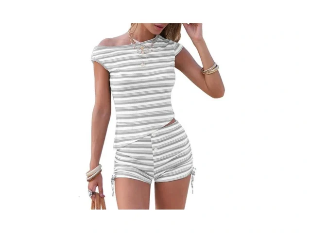 Exlura Women 2 Piece Summer Outfits Casual Striped… Code