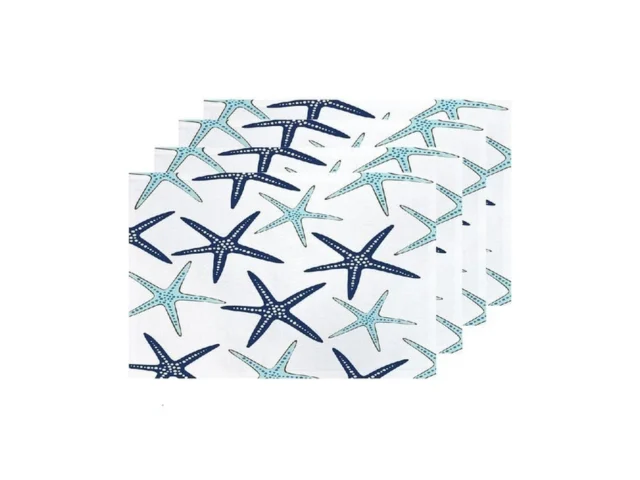 Shrahala Sky Blue Nautical Starfish Placemats White…