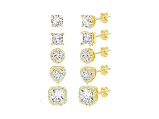 5 Pairs Silver Stud Earrings For Women Men 18k Gold… Code