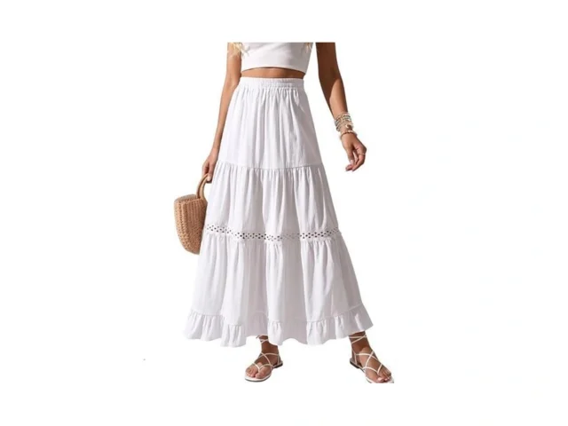 Zelroxa Womens White Maxi Skirt Cotton Long Lace… Code