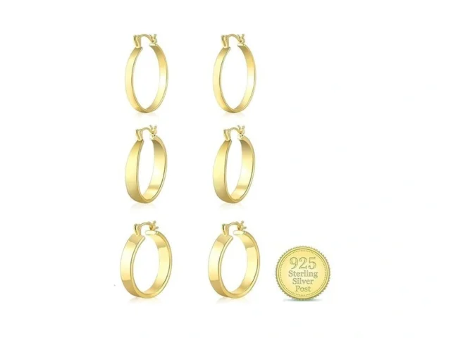 Wgoud 3pairs 14k Gold Plated Chunky Hoop Earrings… Code