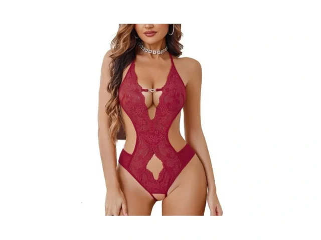 Avidlove Women Lingerie Lace Bodysuit Deep V Halter… Code
