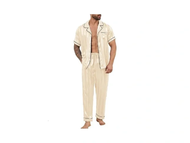 Dearcase Mens Silk Satin Pajama Set Short Sleeve… Code