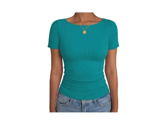 Gkbk Boat Neck Tops For Women Ribbed Short Sleeve… Code