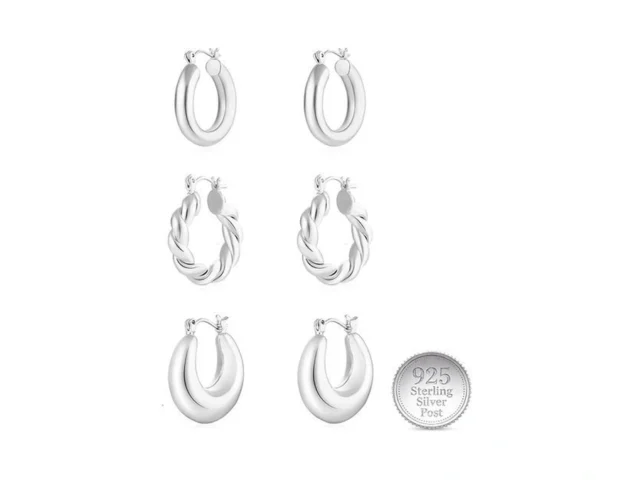 Wgoud 3pairs 14k Gold Plated Chunky Hoop Earrings… Code