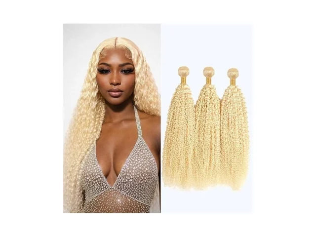 613 Blonde Jerry Curly Human Hair Bundles 10 12 14… Code