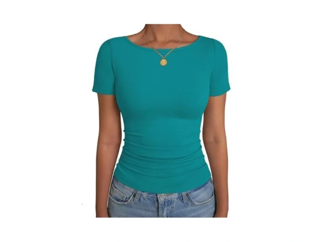 Gkbk Boat Neck Tops For Women Ribbed Short Sleeve… Code