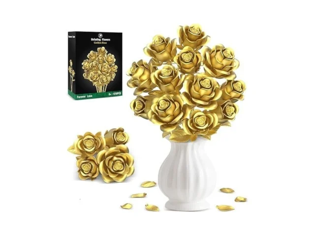 Metallic Gold Roses Flower Bouquet Building Sets… Code
