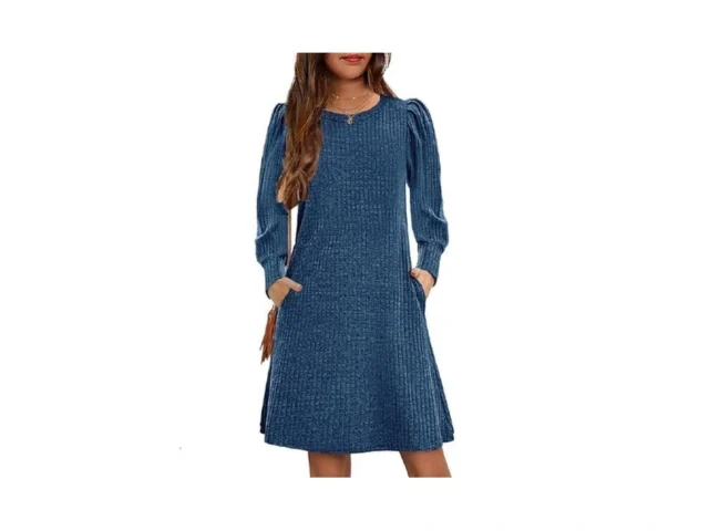 Yovion Girls Fall Knit Dress Crew Neck Puff Long… Code