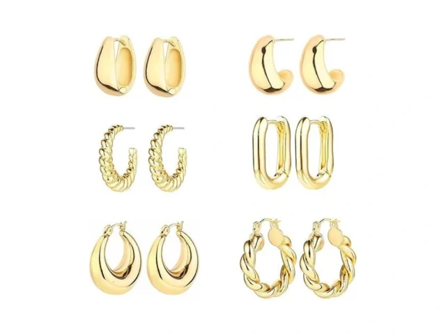 6 Pairs 14k Gold Plated Hoop Earrings For Women… Code