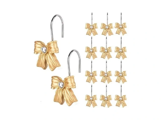 12pcs Shower Curtain Hooks Rings Gold Bow Resin… Code