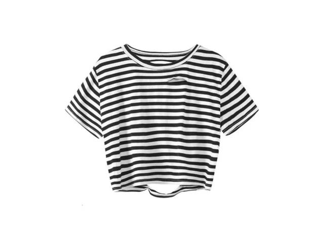 Avanova Women Striped Short Sleeve Crop Top… Code