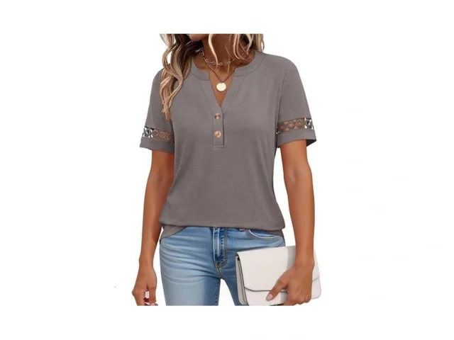 Anrabess Womens Short Sleeve Tops Henley V Neck… Code