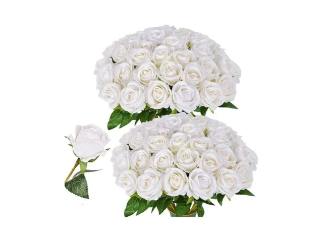 Letuoclips 50 Pcs White Roses Artificial Flowers… Code