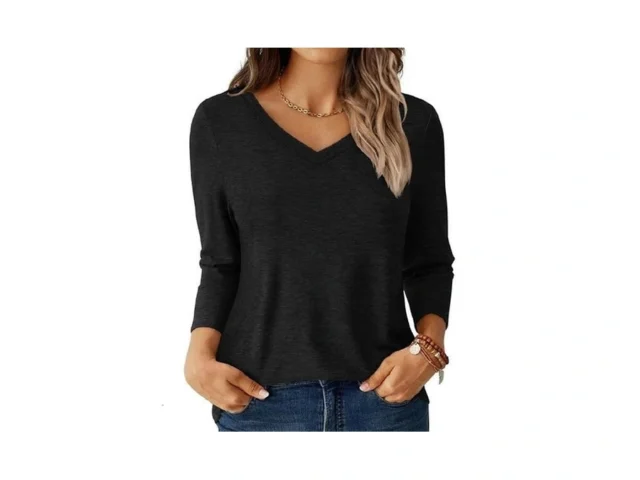 Gkbk Womens Tops 3 4 Sleeve Shirts V Neck Casual… Code