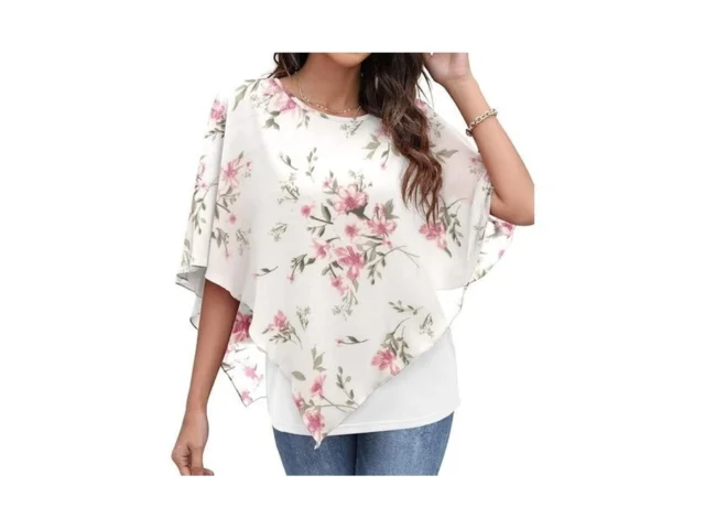 Qixing Womens Flower Printed Casual Batwing Sleeve… Code